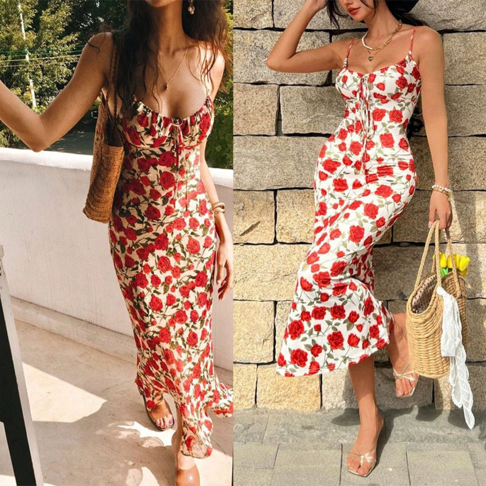 ZARA Summer Beach Vacation Floral Tie Waist Bandeau Bodycon Strap Dress